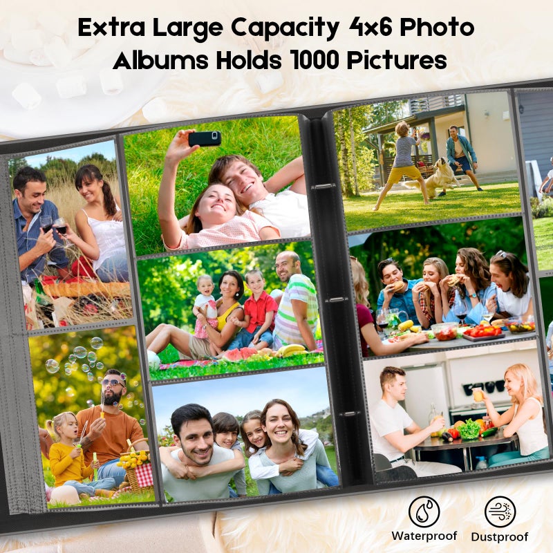 Veicevol 1000 Pocket Photo Album 4x6 Leather Cover, Extra Large Capacity Holds 1000 Horizontal and Vertical Photos, Acid Free Non Stick Pages with Front Window, Perfect for Wedding Family Baby Memories, Black - Image 2