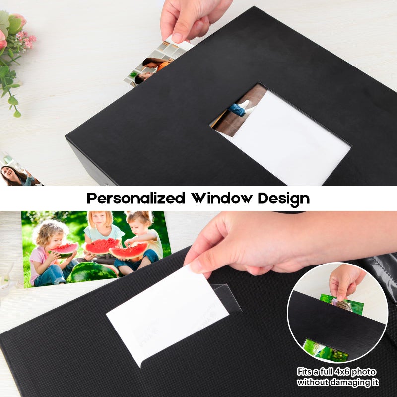 Veicevol 1000 Pocket Photo Album 4x6 Leather Cover, Extra Large Capacity Holds 1000 Horizontal and Vertical Photos, Acid Free Non Stick Pages with Front Window, Perfect for Wedding Family Baby Memories, Black - Image 4