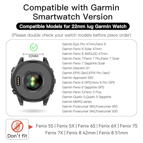 OVERSTEP Watch Band Compatible with Garmin Fenix 8 47mm/Fenix 7/Fenix 7 Pro/Fenix 6/Fenix 6 Pro/Fenix 5/Fenix 5 Plus, 22mm QuickFit Silicone Bands for Epix Pro 47mm/Fenix E/Forerunner 945 955 - Image 2