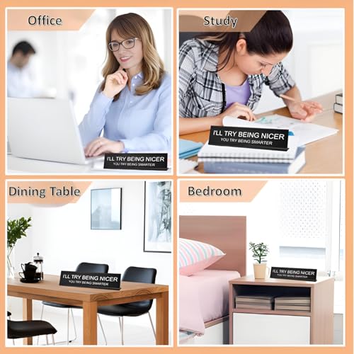 ACUDUDOMA I'll Try Being Nicer, You try Being Smarter Office Desk Sign, Inspirational Desk Decorations Office Accessories for Work, Home Decor Motivational Gift for Teacher/Coach/Boss/Coworker/Friends - Image 4