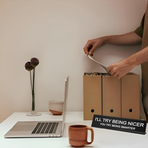 ACUDUDOMA I'll Try Being Nicer, You try Being Smarter Office Desk Sign, Inspirational Desk Decorations Office Accessories for Work, Home Decor Motivational Gift for Teacher/Coach/Boss/Coworker/Friends - Image 5