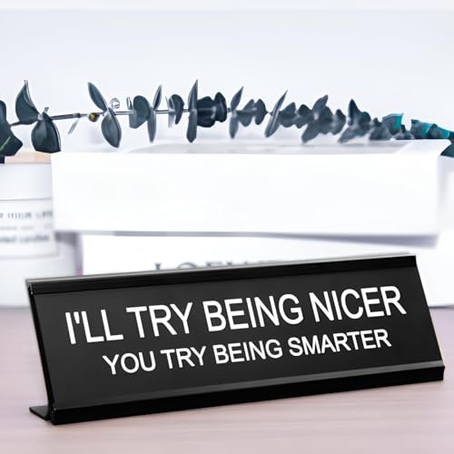 ACUDUDOMA I'll Try Being Nicer, You try Being Smarter Office Desk Sign, Inspirational Desk Decorations Office Accessories for Work, Home Decor Motivational Gift for Teacher/Coach/Boss/Coworker/Friends - Image 1
