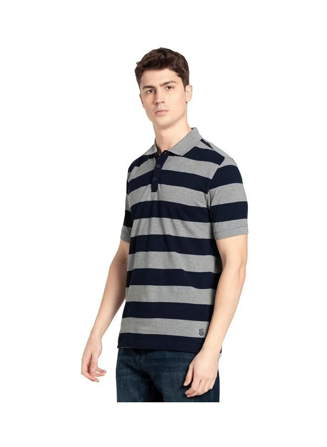 Jockey Grey Melange & Navy US93 Men Super Combed Cotton Rich Striped Polo T Shirt for Men | Best Price UAE