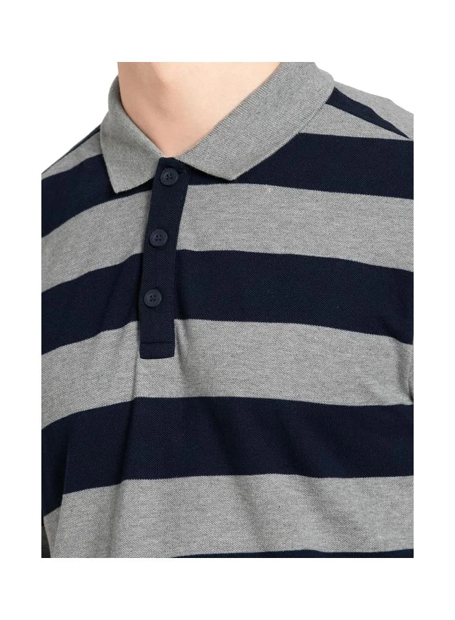 Jockey Grey Melange & Navy US93 Men Super Combed Cotton Rich Striped Polo T Shirt for Men | Best Price UAE