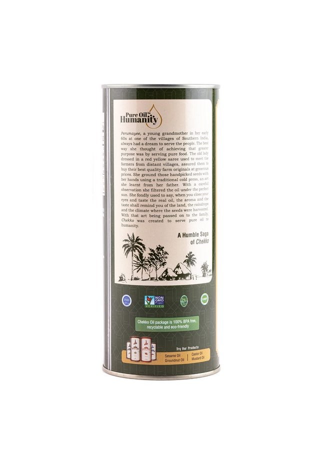 CHEKKO - Chekko Cold Pressed Virgin Coconut Oil 1 Litre (33.81 fl.oz) | 100% Natural, Pure & Wood Pressed (1L) for Cooking, Skin Care, Hair Growth, Baby Massage and Oil Pulling - Image 1