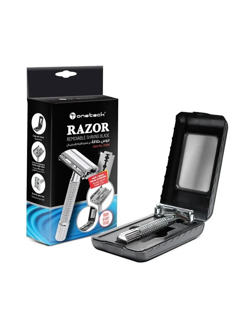 وان تيك ماكينة حلاقة Onetech ذات الحافة المزدوجة على شكل فراشة للرجال، موديل 2016R - ماكينة حلاقة كلاسيكية آمنة مع حقيبة تخزين وشفرة إضافية