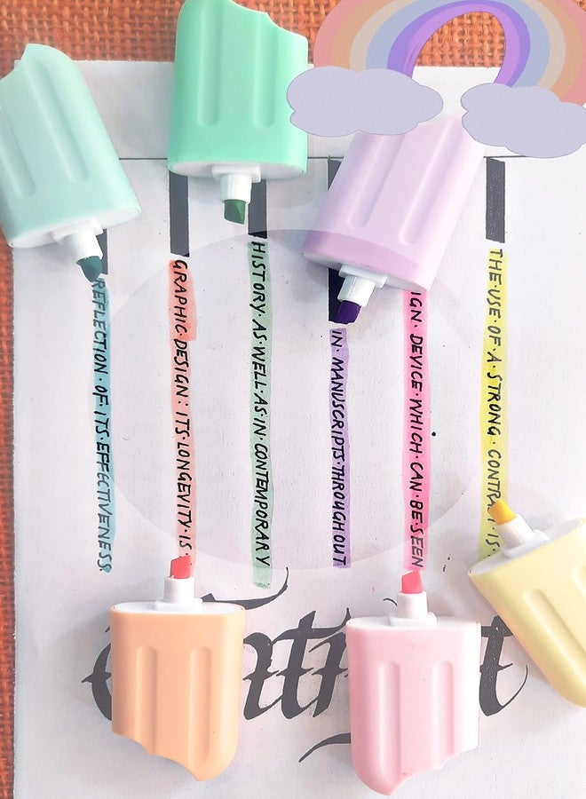 MSGH Ice Cream Stick Popsicle Shape Highlighters | Set Of 6 Shades | Chisel Tip Fine Grip Marker Pen | Ideal Gifts For Stationery Hoarders & Kids | Party Return Gifts for kids (PACK OF 1 SET(6PCS)) - Image 3