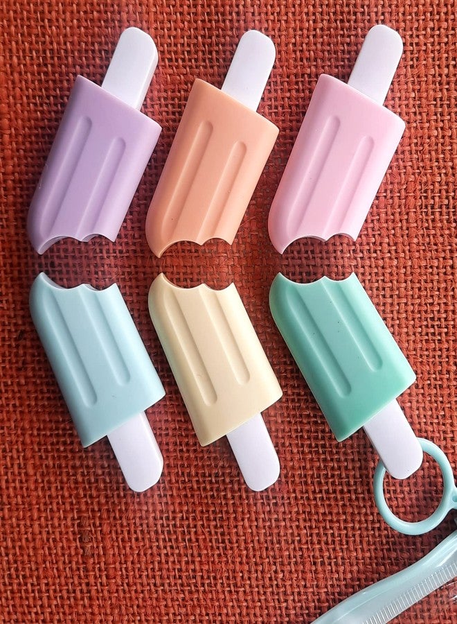 MSGH Ice Cream Stick Popsicle Shape Highlighters | Set Of 6 Shades | Chisel Tip Fine Grip Marker Pen | Ideal Gifts For Stationery Hoarders & Kids | Party Return Gifts for kids (PACK OF 1 SET(6PCS)) - Image 1