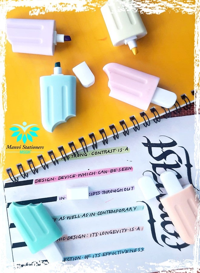 MSGH Ice Cream Stick Popsicle Shape Highlighters | Set Of 6 Shades | Chisel Tip Fine Grip Marker Pen | Ideal Gifts For Stationery Hoarders & Kids | Party Return Gifts for kids (PACK OF 1 SET(6PCS)) - Image 5