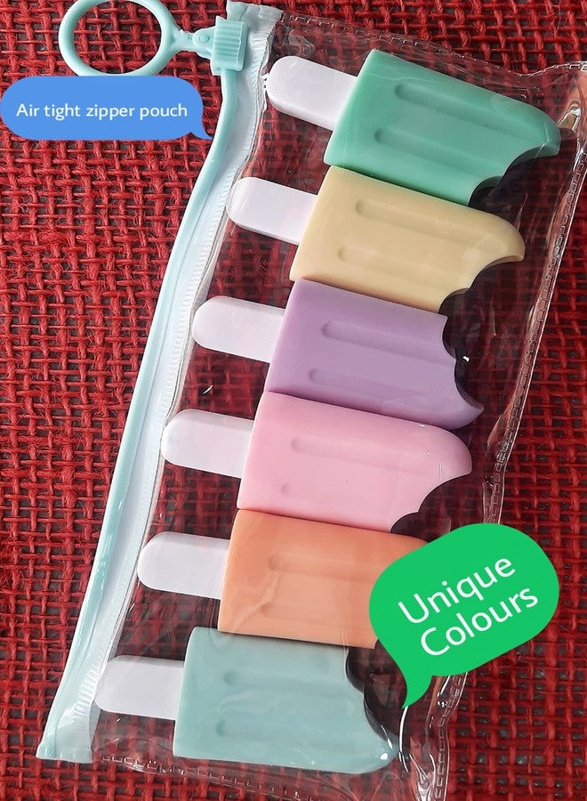 MSGH Ice Cream Stick Popsicle Shape Highlighters | Set Of 6 Shades | Chisel Tip Fine Grip Marker Pen | Ideal Gifts For Stationery Hoarders & Kids | Party Return Gifts for kids (PACK OF 1 SET(6PCS)) - Image 2