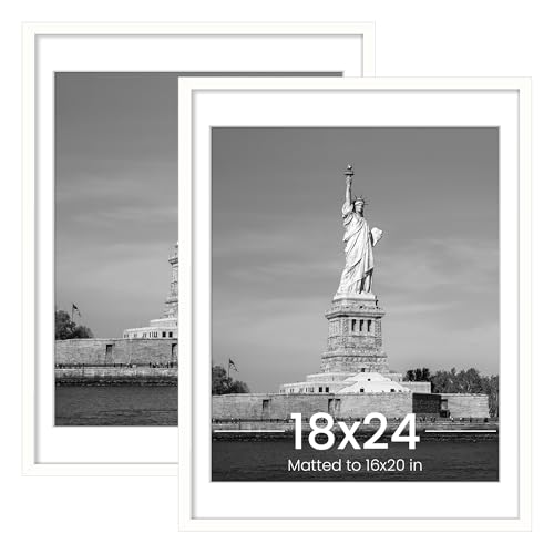 ENJOYBASICS 18x24 Picture Frame Display Poster 16x20 with Mat or 18 x 24 Without Wall Gallery Photo Frames White 2 Pack