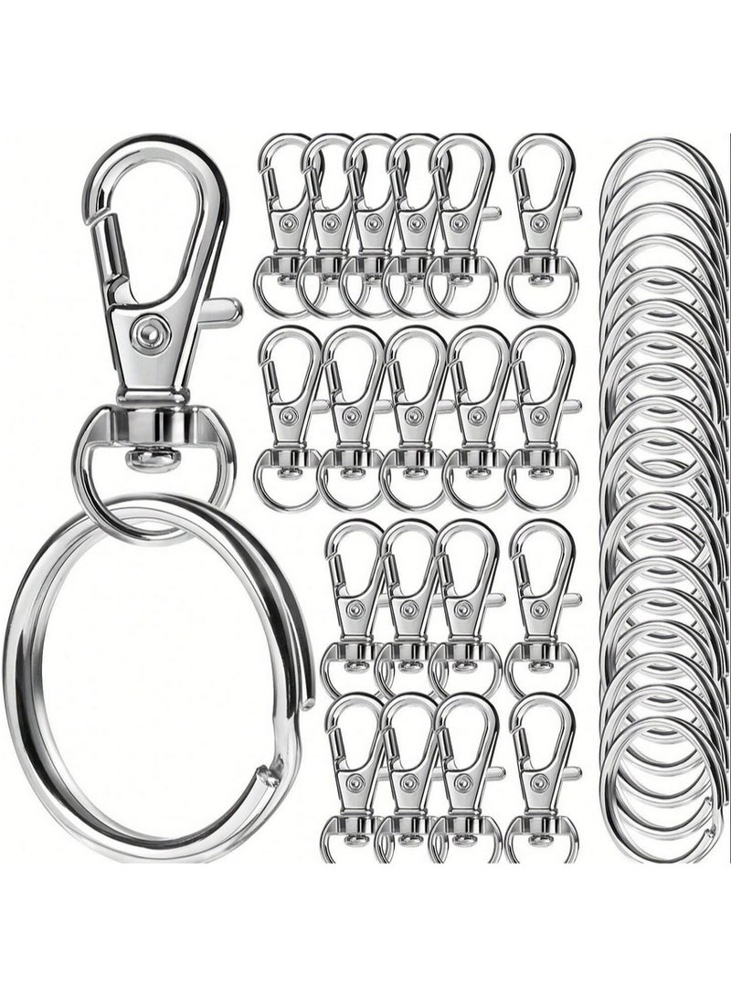 50 pieces of medal and pendant making accessories, silver-colored clips and keyrings, 50 rings with 50 clips - Image 1