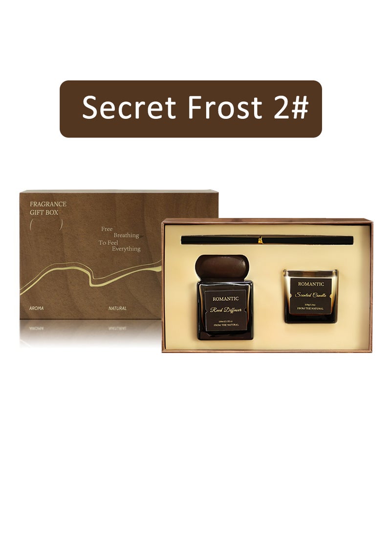 Romantic Fragrance Gift Box, Candle and Reed Diffuser Set, Coffee Flavor Aromatherapy Scent Aroma Kit for Bedroom Bathroom Home Décor (Secret Frost 2#)  - Image 1