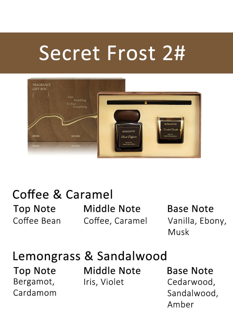Romantic Fragrance Gift Box, Candle and Reed Diffuser Set, Coffee Flavor Aromatherapy Scent Aroma Kit for Bedroom Bathroom Home Décor (Secret Frost 2#)  - Image 2