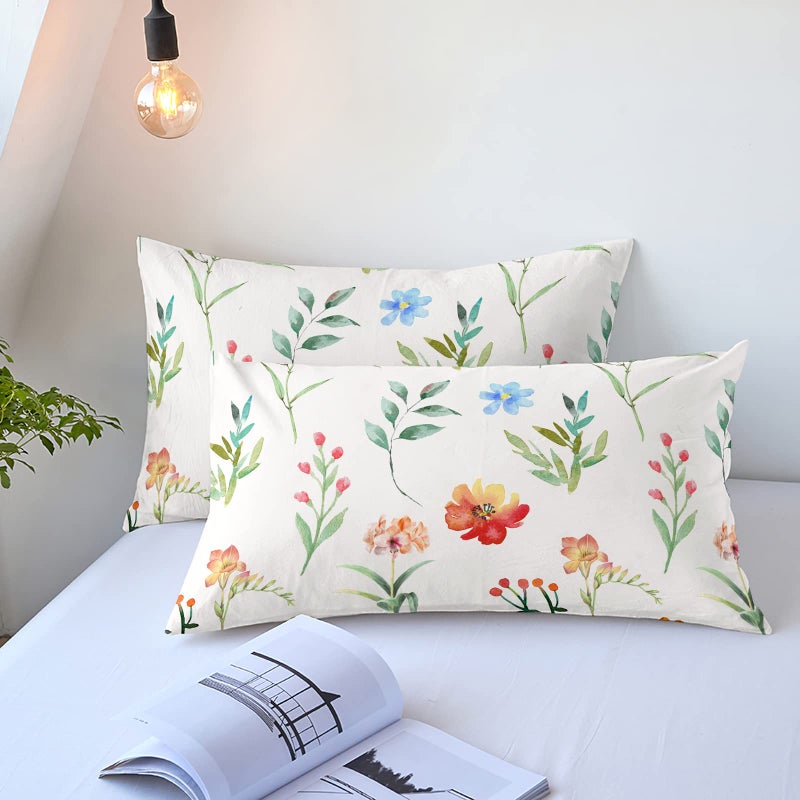 YIYEA Pillow Cases Queen Size Set of 2  Ultra Soft Double Brushed Microfiber Pillowcases Queen  Floral Bed Pillow Covers  Fade Resistant  Easy Slip-On (20""x30"") - Image 1