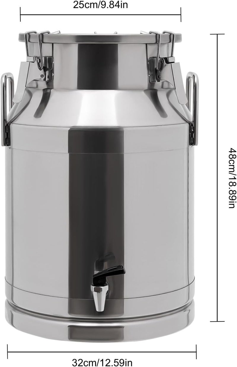 CHALIGHT 30L/7.93Gal Gallon Stainless Steel Milk Can 201 Stainless Steel Milk Jug Sealed Bucket Wine Pail Bucket Milk Can Liquid Storage Container w/Faucet & Sealed Lid for Milk Wine Water Liquid - Image 2