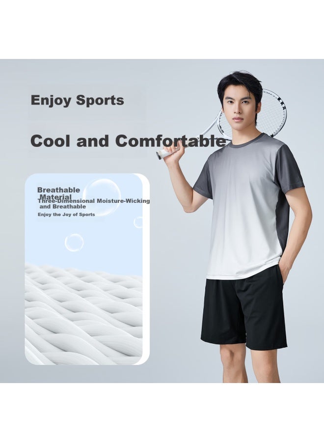 FANDIMU Vandimu Quick-dry Men's Sports Set Gradient Cool Fitness Shirt High-elastic Breathable Training Athletics Running Badminton Apparel - Image 2
