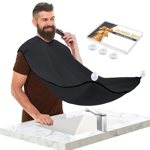 Fathers Day Gifts from Daughter Son Wife Beard Bib Hair Catcher for Sink Beard Cape Trimming Catcher Gifts for Men Dad Husband Waterproof NonStick Beard Trimmer with 4 Suction CupsBlack