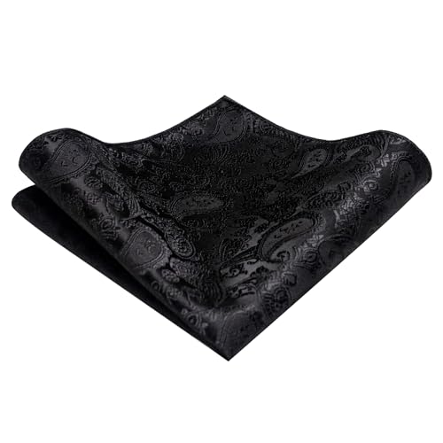 JEMYGINS Mens Black Paisley Necktie and Pocket Square with Tie Clip Sets (black) - Image 5
