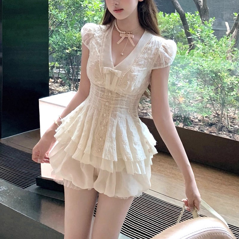 طقم نسائي قميص قصير الأكمام وتنورة طويلة من التنسل مع تطريز - Image 5