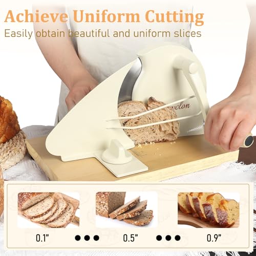 Brvclon 【Upgraded】Manual Bread Slicer for Homemade Sourdough Bread,Metal Guide & Adjustable Thickness, Hand Crank Bread Slicer with Scale Line and Suction Cup, Sharp Blade, Suitable for Sourdough Bread, Etc - Image 2