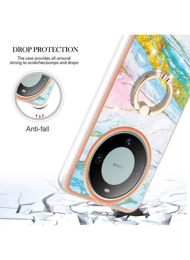 S-TOP Case For Huawei Mate 60 Pro Electroplating Marble IMD TPU Phone Case with Ring Holder - Image 4