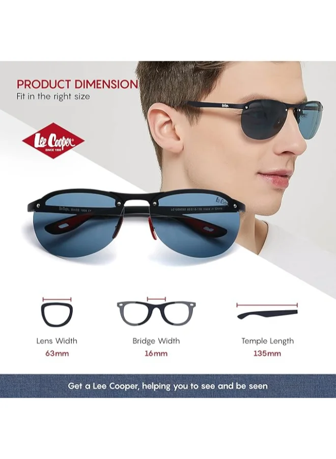 لي كوبر Men's نظارة شمسية مستقطبة بإطار أزرق داكن مطفي وعدسة عاكسة زرقاء 63 مم - LC1020C02