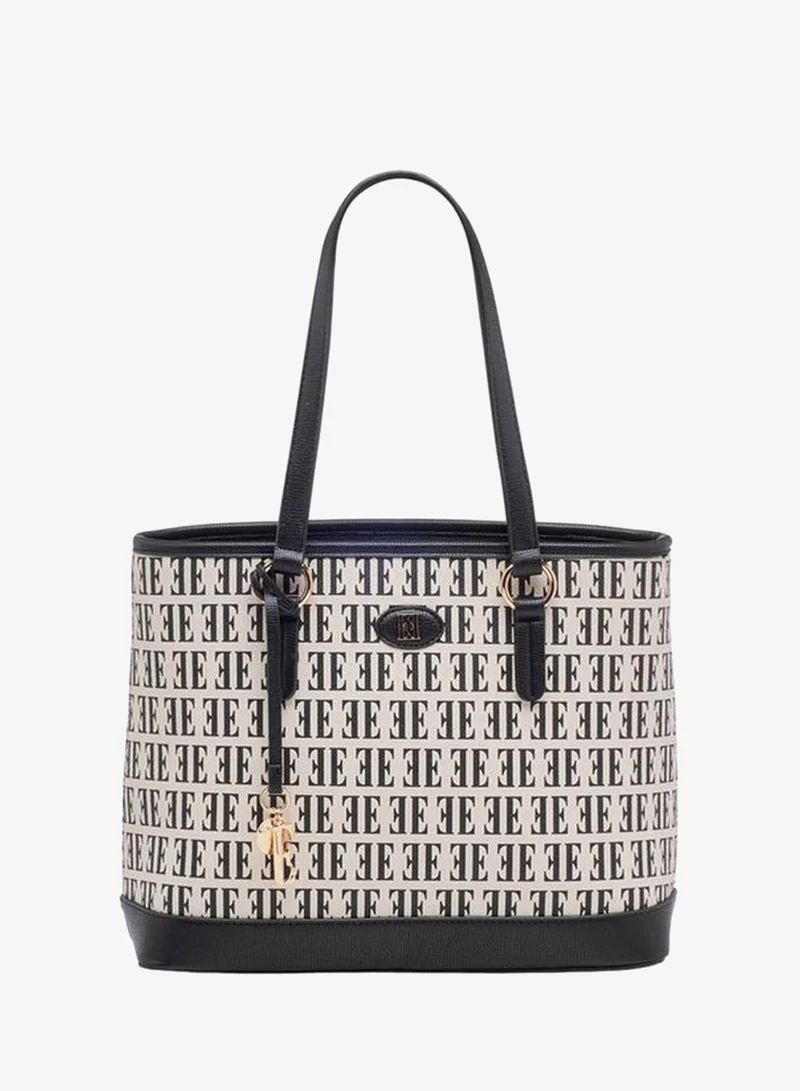 Elle Monogram Print Tote Bag With Double Handles