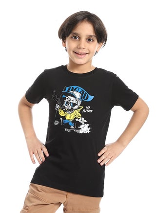 Round Neck Printed Short Sleeve Boy T-shirt_Black