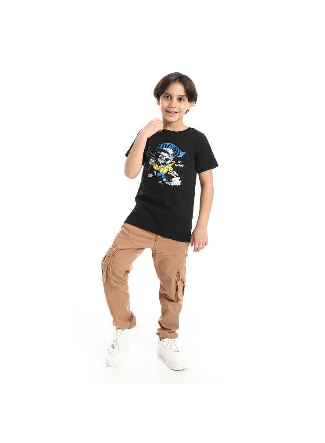 Andora Round Neck Printed Short Sleeve Boy T-shirt_Black - Image 3