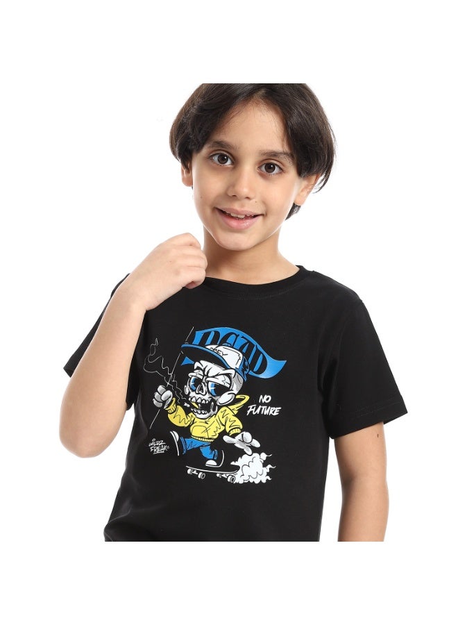 Andora Round Neck Printed Short Sleeve Boy T-shirt_Black - Image 2