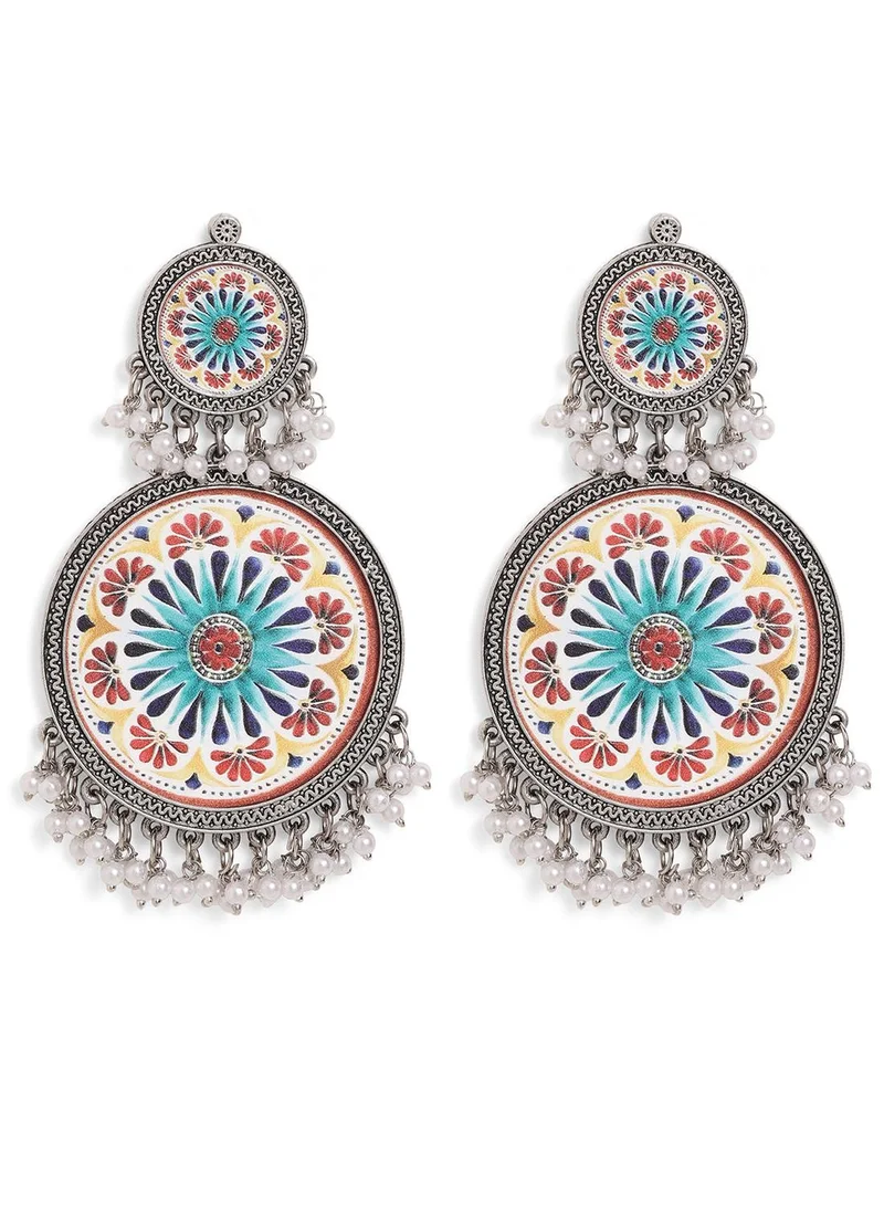 ISHIN  Multi Colour Metallic Grey Plated Beaded Chandbali Earring for Women | Best Price UAE