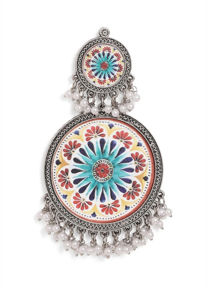 ISHIN  Multi Colour Metallic Grey Plated Beaded Chandbali Earring for Women | Best Price UAE
