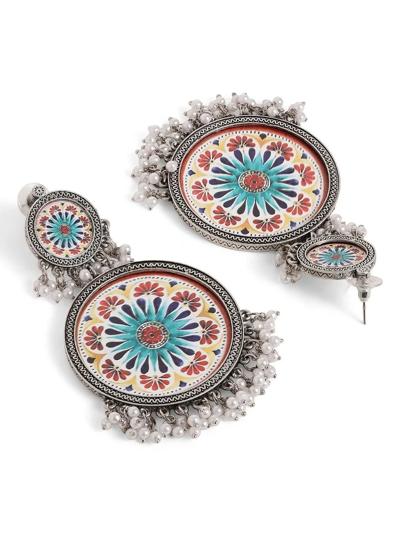 ISHIN  Multi Colour Metallic Grey Plated Beaded Chandbali Earring for Women | Best Price UAE