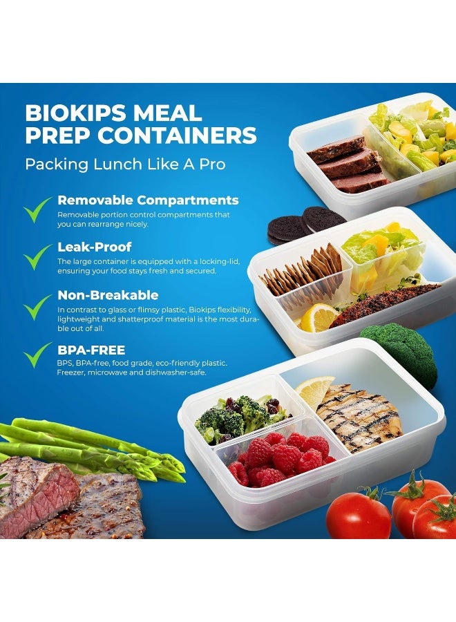 Komax Biokips Set-of-5 Bento Lunch Box | 37-oz Meal Prep Containers Microwavable | 3 Compartment Divided Lunch - Image 4