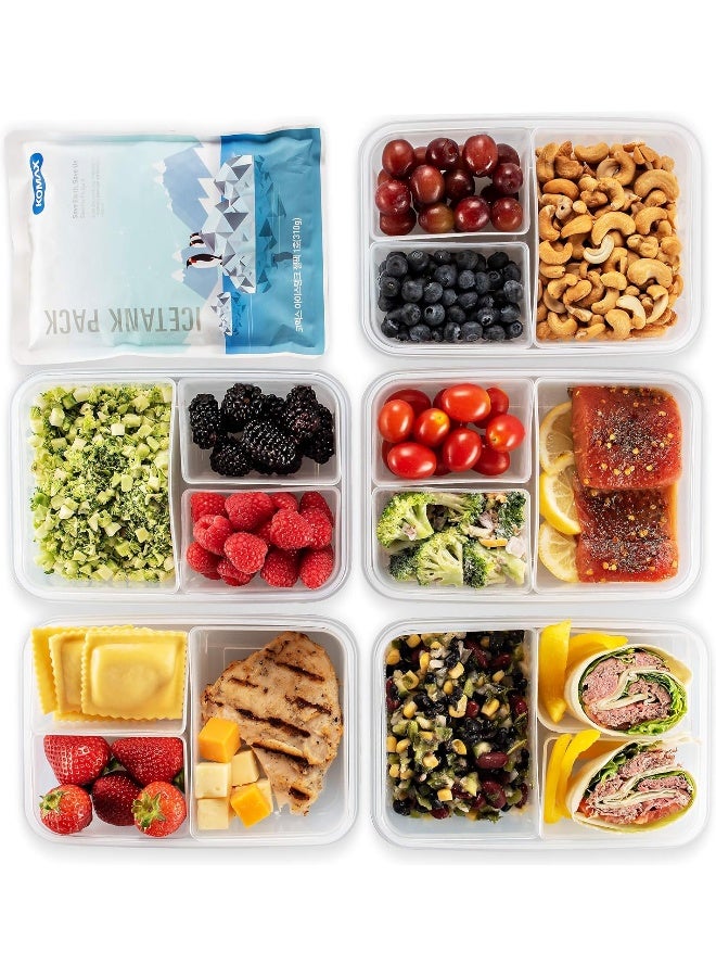 Komax Biokips Set-of-5 Bento Lunch Box | 37-oz Meal Prep Containers Microwavable | 3 Compartment Divided Lunch - Image 3