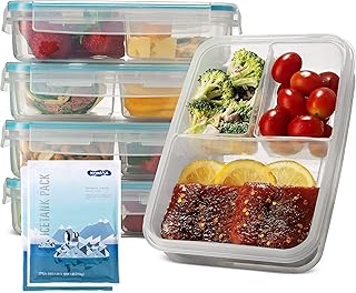 Komax Biokips Set-of-5 Bento Lunch Box | 37-oz Meal Prep Containers Microwavable | 3 Compartment Divided Lunch - Image 1