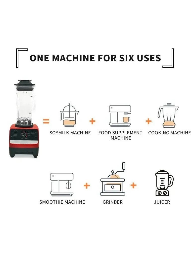 مايكروبلس خلاط تجاري 2 في 1، سعة 2.0 لتر، خلاط كهربائي عالي السرعة، معالج طعام، خلاط عصير ثلج، خلاط 5500 واط، أحمر، Ps-4745 - Image 4