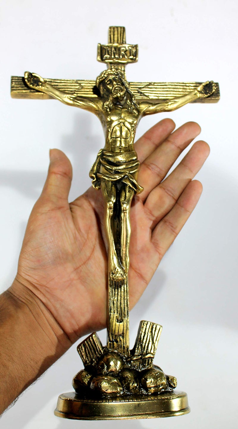 ESPLANADE Brass Jesus Christ Cross in (Antique look) | Spiritual Idols | Religious Statues | Holy Statue of Christian (12 inches height) - Image 4