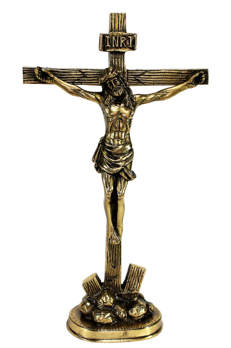 ESPLANADE Brass Jesus Christ Cross in (Antique look) | Spiritual Idols | Religious Statues | Holy Statue of Christian (12 inches height) - Image 3