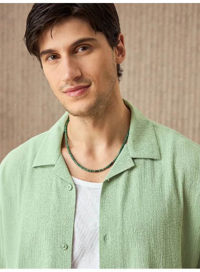 Beyoung Pistachio Green Half Sleeves Cuban Shirt For Men