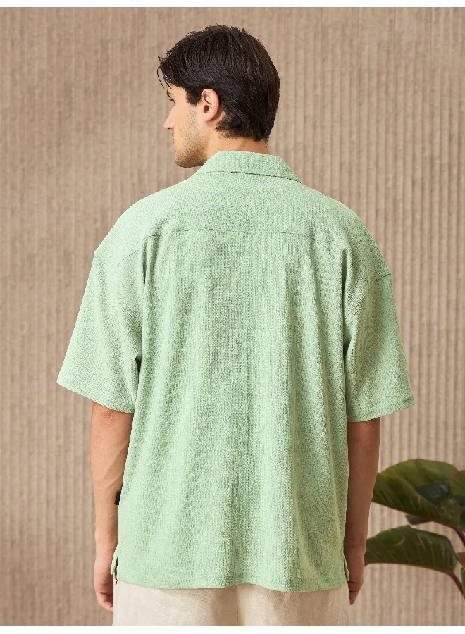 Beyoung Pistachio Green Half Sleeves Cuban Shirt For Men