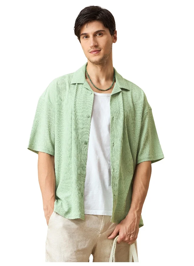 بيونغ Pistachio Green Half Sleeves Cuban Shirt For Men