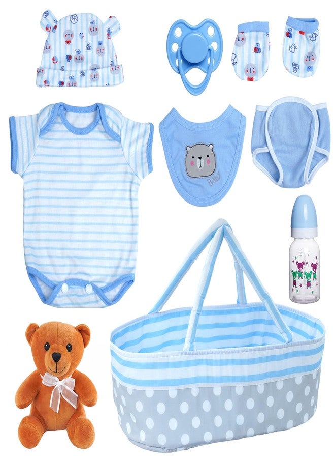 BABESIDE Reborn Baby Doll Accessories for 17-22 Inch Dolls,13 Pcs Baby Doll Clothes and Bear Gift Set Includes Bassinet, Doll Clothes, Pacifier, Bottle, Bear Toy for Kids Ages 3+ - Image 1