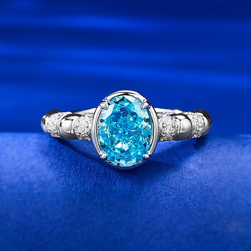 S925 Silver 6*8 Floral Light Blue Ring for Women R810 sea blue