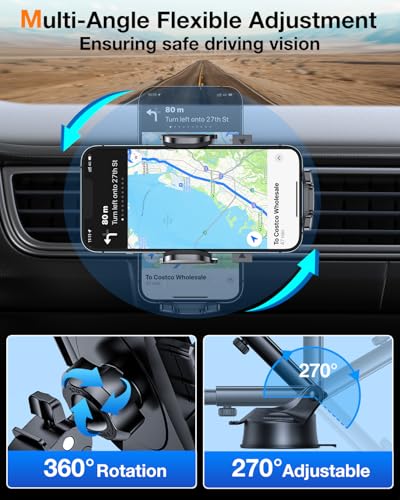 HTU 2026 Upgraded [True Military-Grade] Car Phone Holder【Safety Certs & No Smell】 Cell Phone Holder for Car Mount for Dashboard Windshield Air Vent Long Arm Thick Case,Purple - Image 4