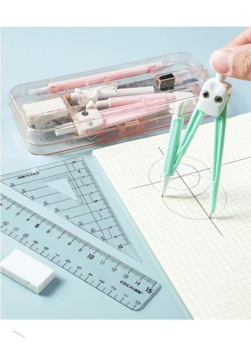 Oasisgalore - Maths Kit - 9-Piece Geometry Drafting Compass Box Set with Protractor, Ruler,and More for Study, Drawing, Measuring - Image 1