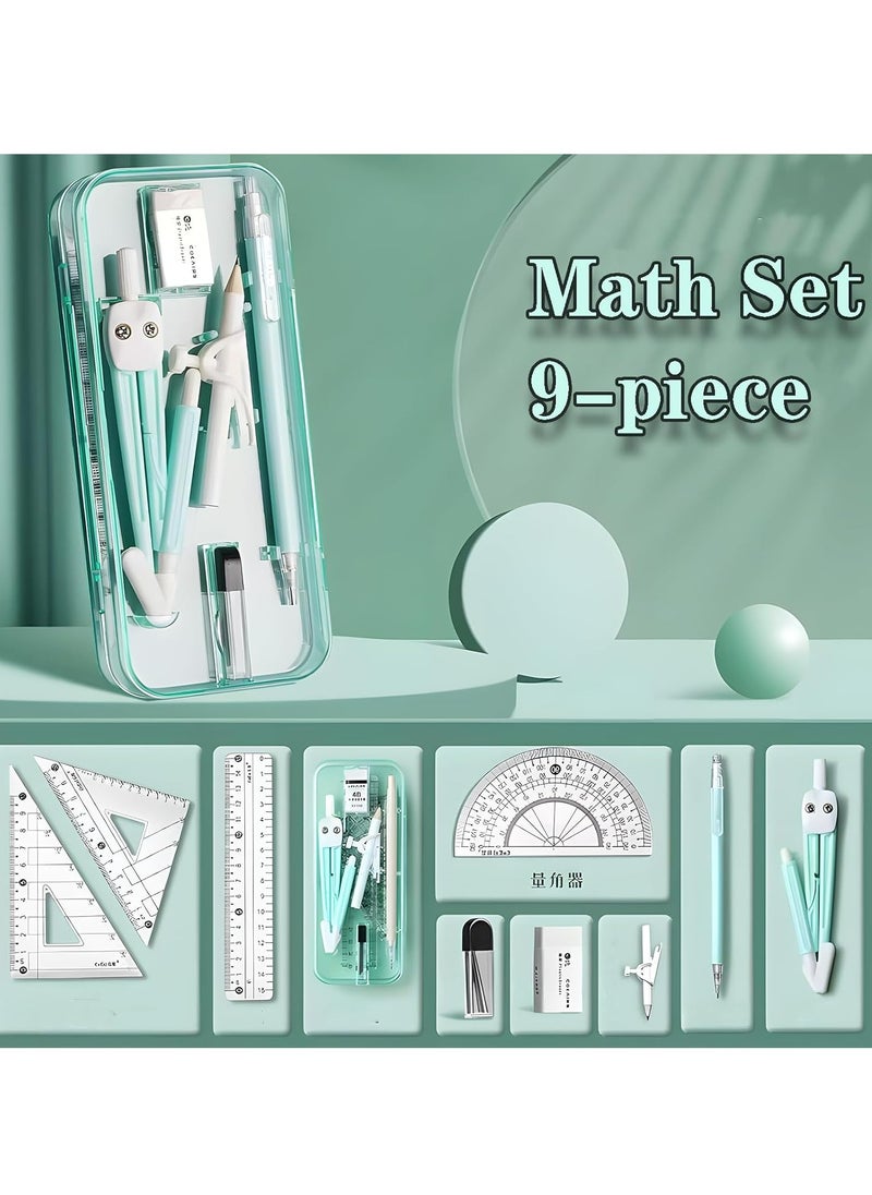 Oasisgalore - Maths Kit - 9-Piece Geometry Drafting Compass Box Set with Protractor, Ruler,and More for Study, Drawing, Measuring - Image 1