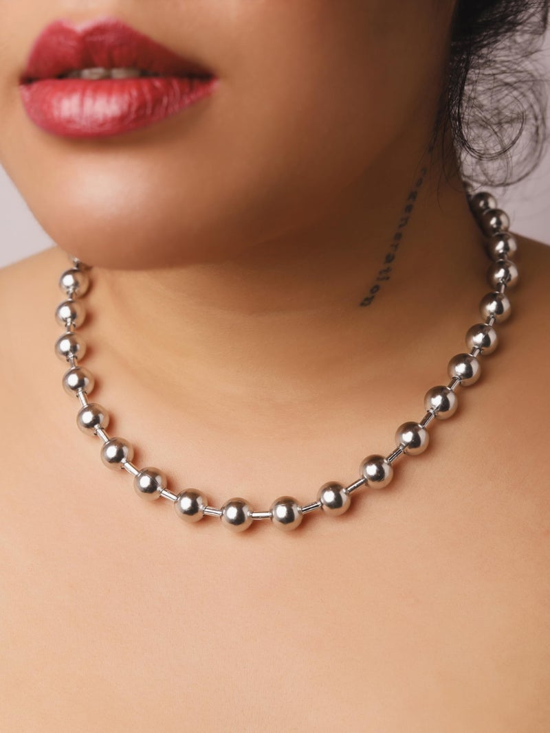 Sacina Y2k Aesthetic Emo Silver-tone 55 cm Beaded Ball Chain Necklace, Gothic Grunge Punk Necklace, Christmas Jewelry Gift - Image 2