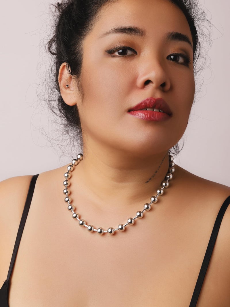 Sacina Y2k Aesthetic Emo Silver-tone 55 cm Beaded Ball Chain Necklace, Gothic Grunge Punk Necklace, Christmas Jewelry Gift - Image 4